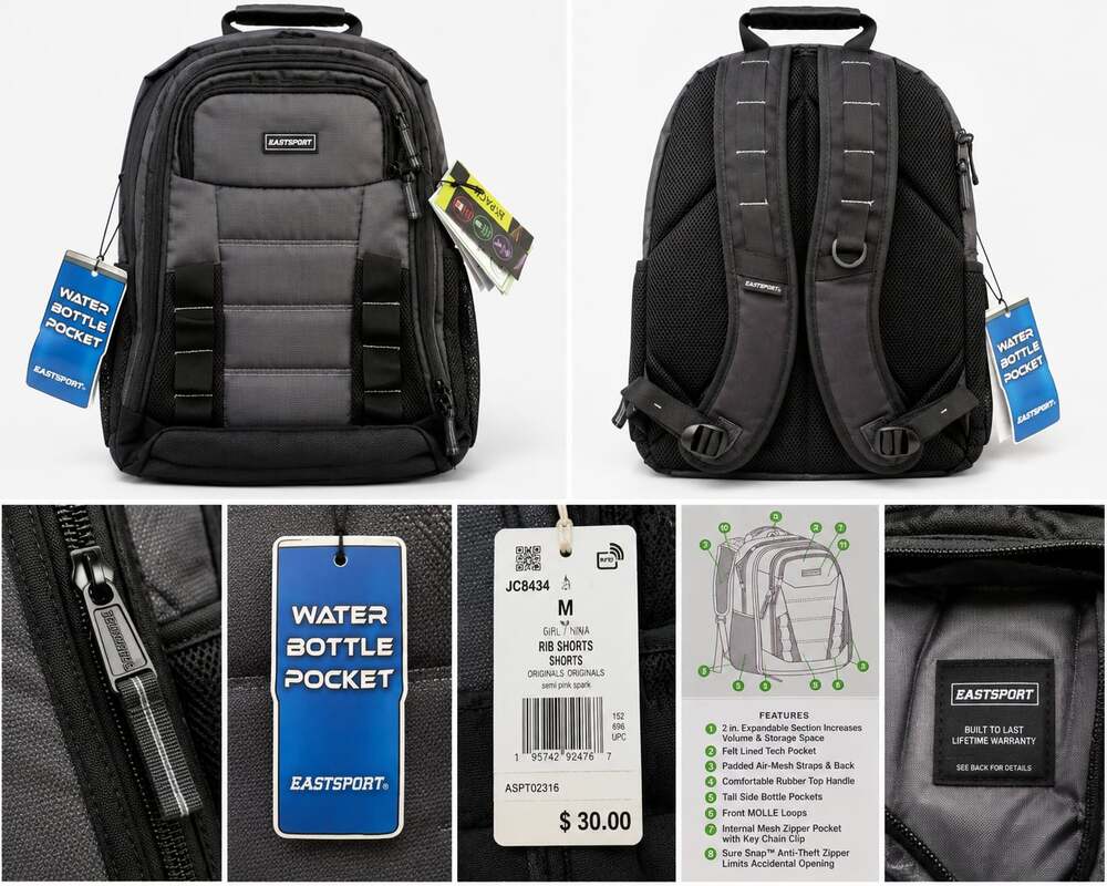 Eastsport Expandable Team Recycled Backpack in Dark Grey